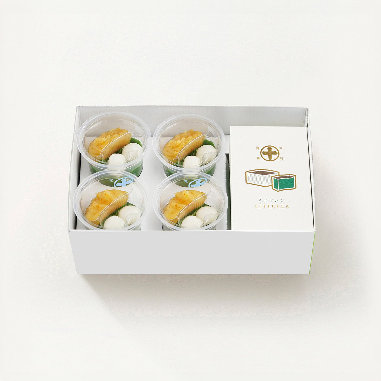 濃いめの抹茶ゼリイといよかん餡の『生茶ゼリイ［夏の果］』と、しっとり滑らかな食感と抹茶の深い味わいのかすていら『うじていら（1箱）』の詰合せ