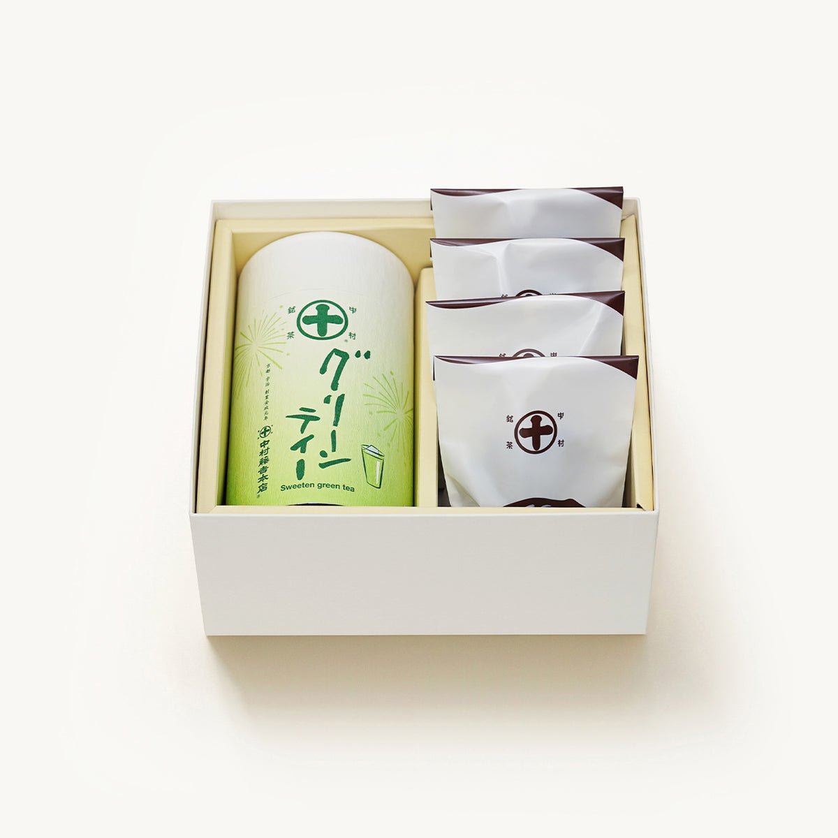 京都 宇治 中村藤吉本店のマルトベイク（フィナンシェ）、ほうじ茶４個と、グリーンティー缶の詰め合わせギフト。