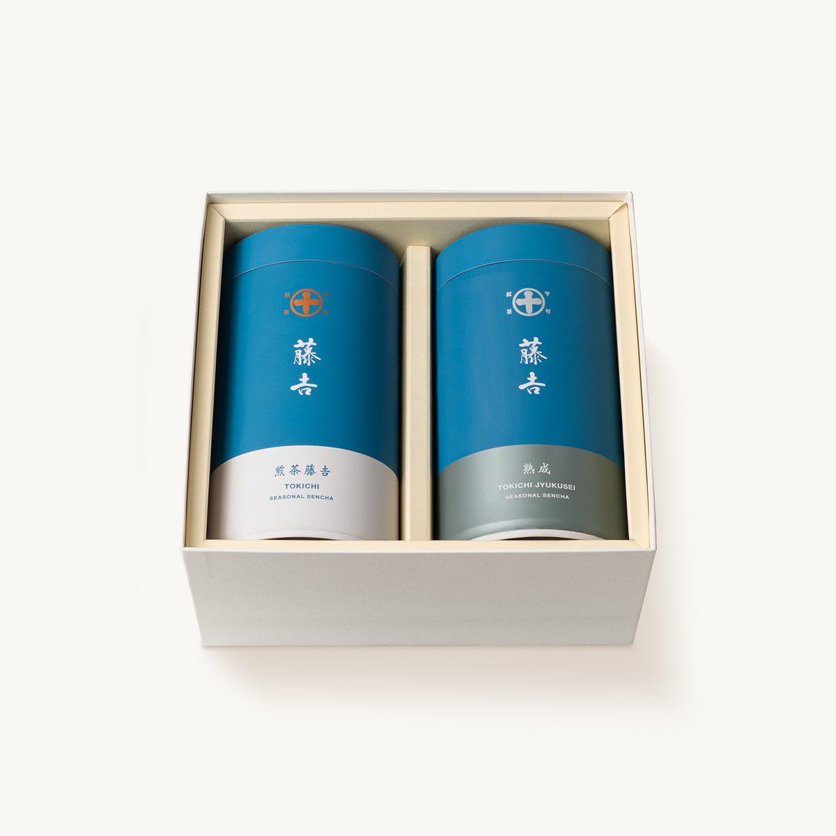 京都・宇治 中村藤吉本店「藤吉シリーズ」の煎茶ギフト。煎茶藤吉と煎茶熟成の80g缶、化粧箱入りの詰め合わせセット。